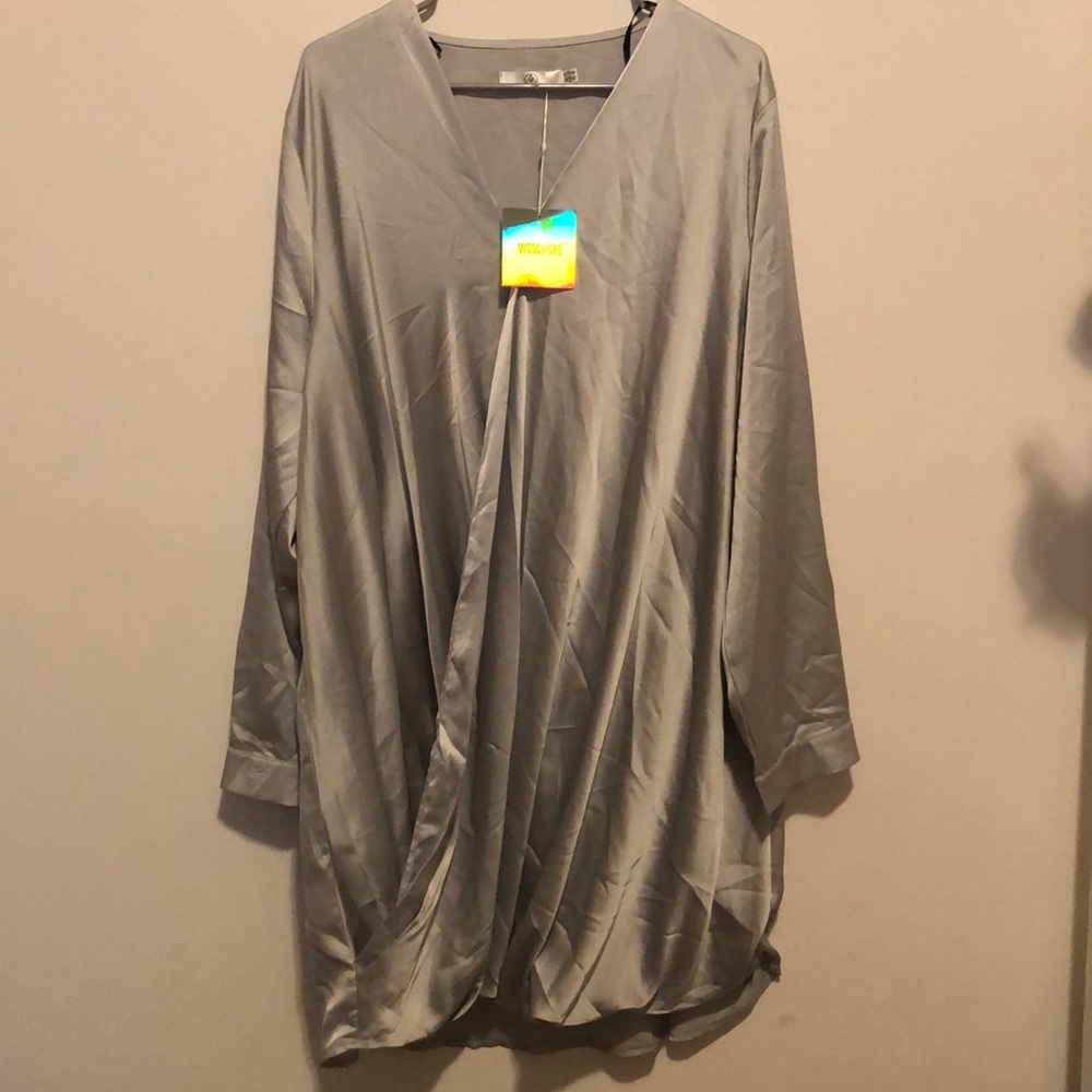 plus size silver wrap over slinky dress